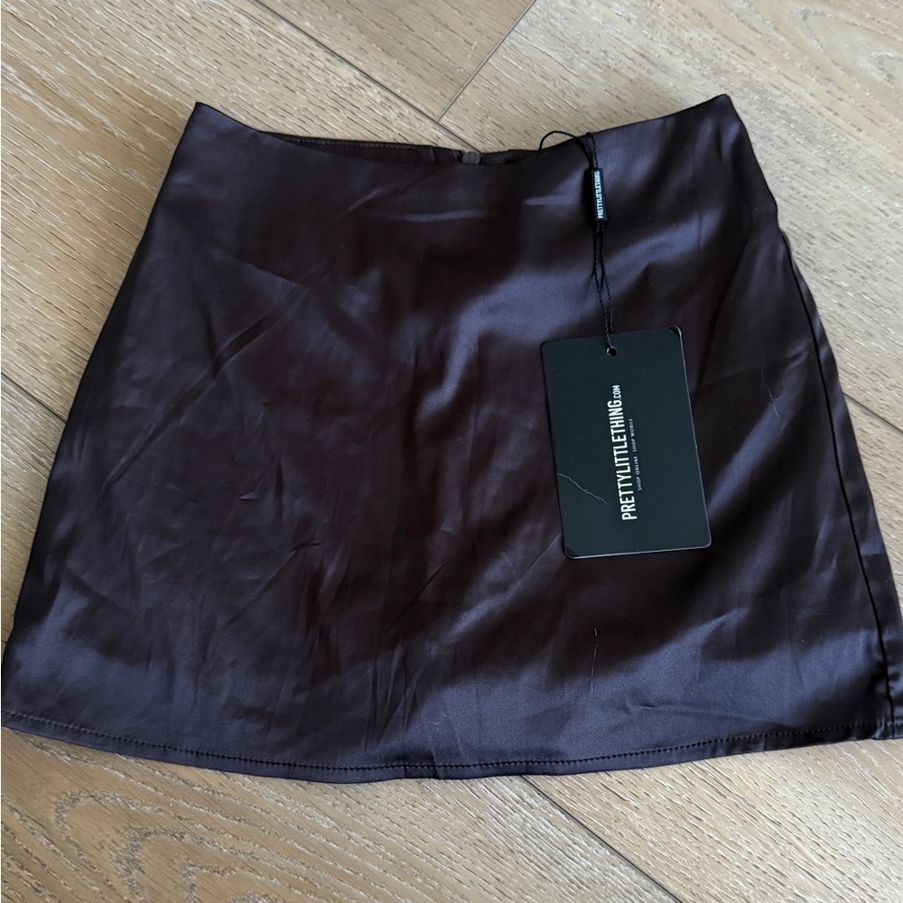 PrettyLittleThing Deep Brown Satin Skirt